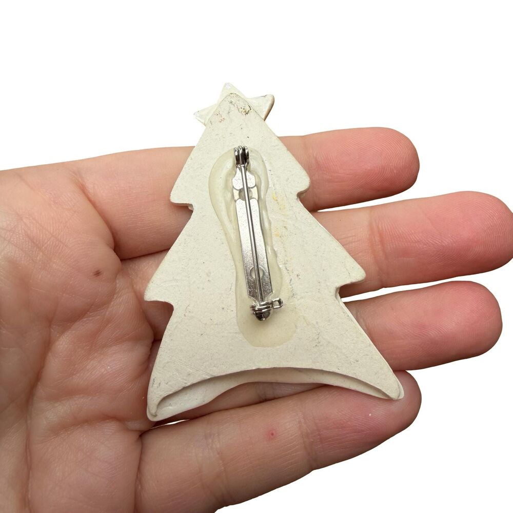 Vintage Jewelry Ceramic Christmas Tree Brooch Pin Christmas Jewelry - Picture 3 of 3